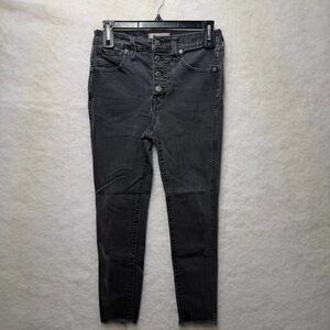 Madewell 10" High Rise Skinny Button Fly Jeans 27P Black Raw Hem Stretch